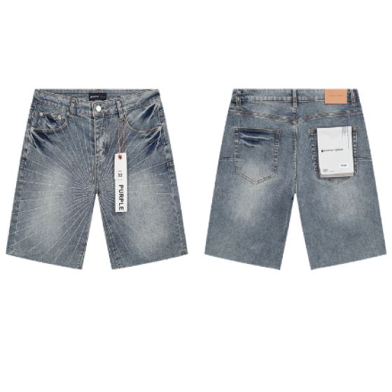 Light Blue Washed Denim Shorts with Sunburst Stitch Pattern